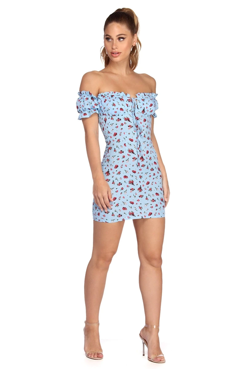 Smocked Florals Mini Dress