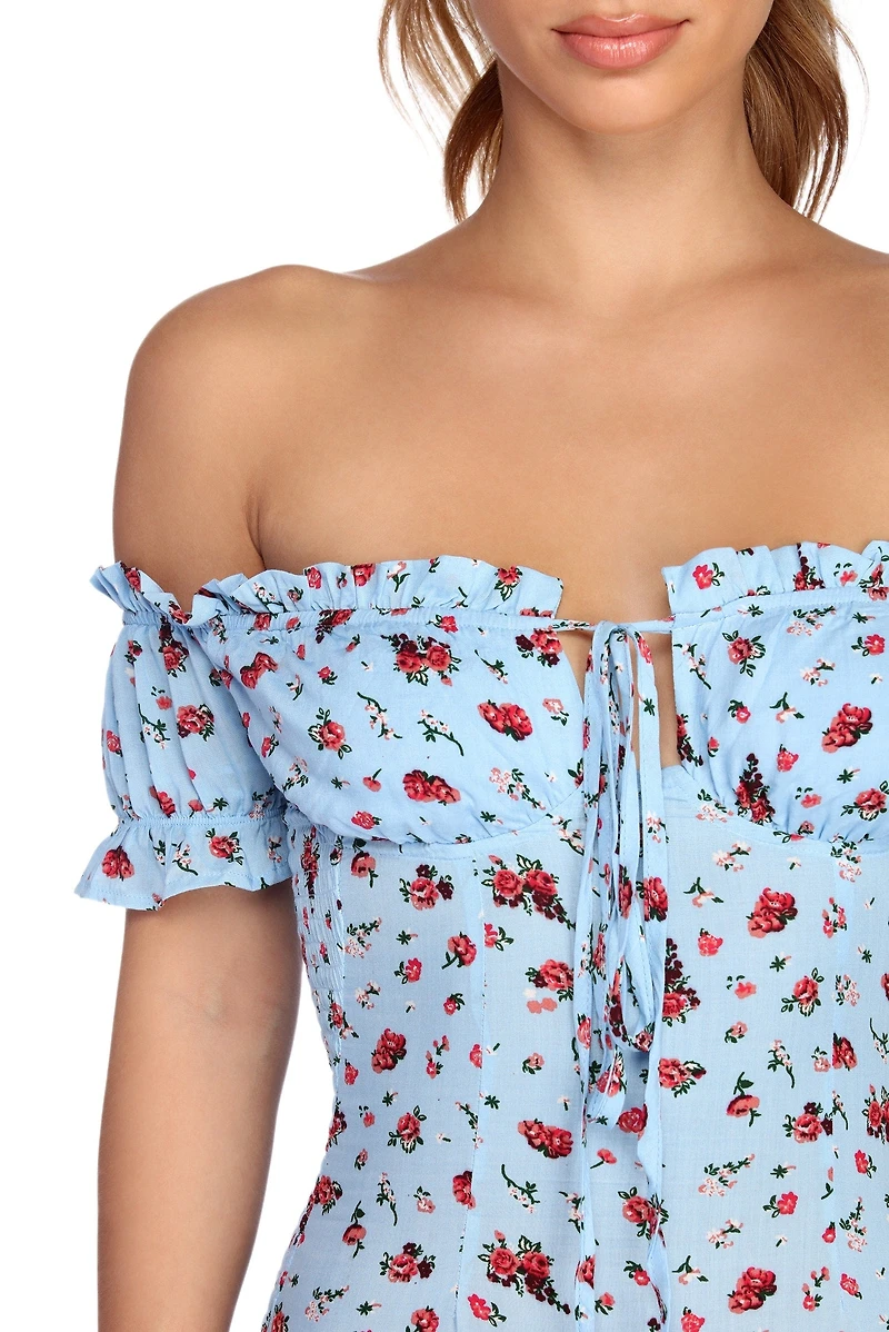 Smocked Florals Mini Dress