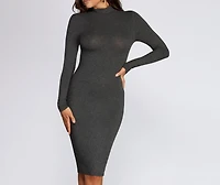 Long Sleeve Ribbed Knit Midi Dress