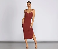 Basic Button Knit Midi Dress