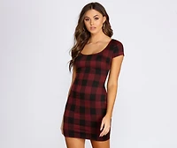 Clad Plaid Scoop Neck Mini Dress