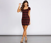 Clad Plaid Scoop Neck Mini Dress