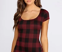 Clad Plaid Scoop Neck Mini Dress
