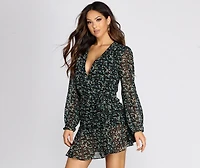 Chiffon Floral Surplice Mini Dress