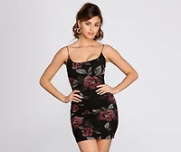 Scoop Neck Floral Mesh Mini Dress