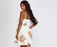 Flowy Floral Tie Waist Mini Dress