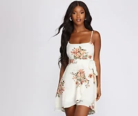 Flowy Floral Tie Waist Mini Dress