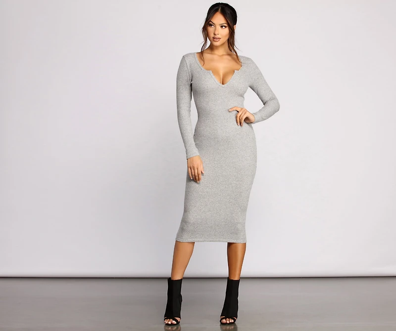 Keepin' Knit Simple Ribbed Midi Dress