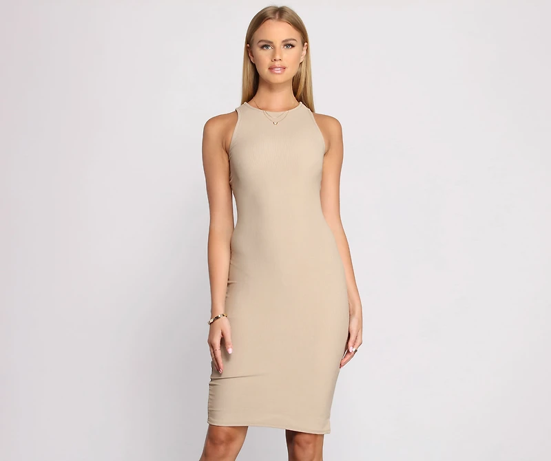 Timelessly Chic Ribbed Knit Basic Midi Dress