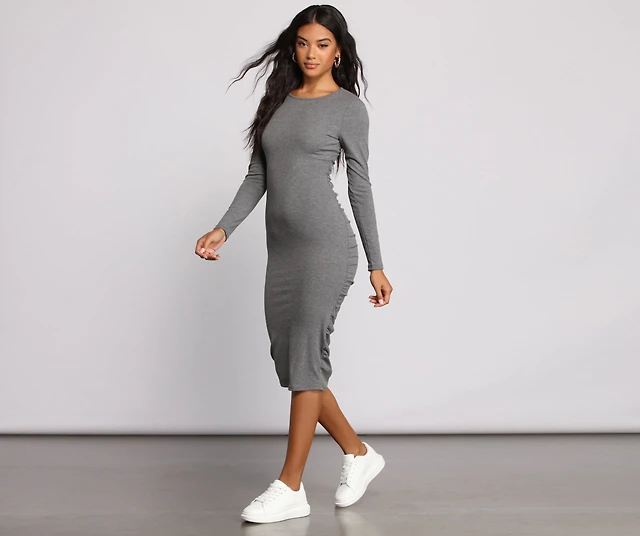 Abercrombie & Fitch Plunge Ruched Knit Midi Dress | MainPlace Mall