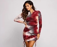 Keeping Knit Retro Tie Dye Ruched Mini Dress