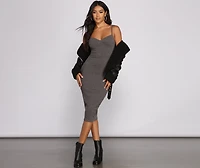 Stylish Sweetheart Ribbed Knit Midi Dress