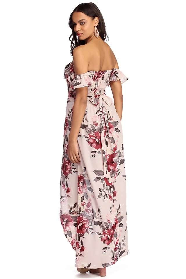Francesca's Alice Floral Asymmetrical Maxi Dress at Hamilton Place in Chattanooga, TN
