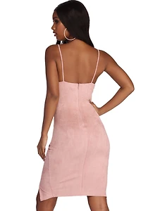 Slay Faux Suede Ruched Dress