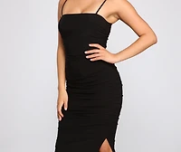 Romantic Ruched Knit Maxi Dress
