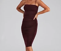 She's A Showstopper Ruched Midi Dress