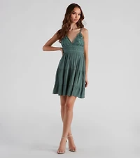 Let It Flow Crochet V-Neck Skater Dress