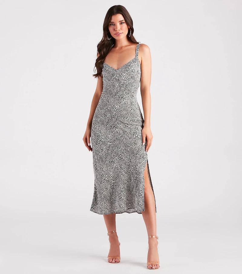 Spot Me Leopard Slit Midi Dress