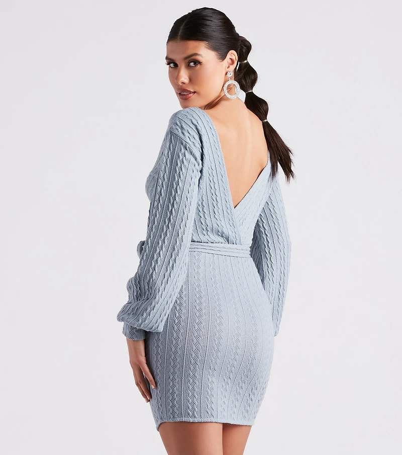 Cozy Cable Knit Tie-Front Mini Dress