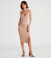 The Midi Long Sleeve Slit Dress