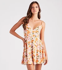 70s Groove Floral Tie-Back Skater Dress