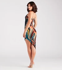 Striking And Chic Marble Print Midi Dress