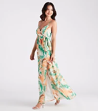 Wanna Getaway Chiffon Geometric Print Maxi Dress