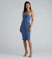 On The Down Low Denim Strapless Midi Dress