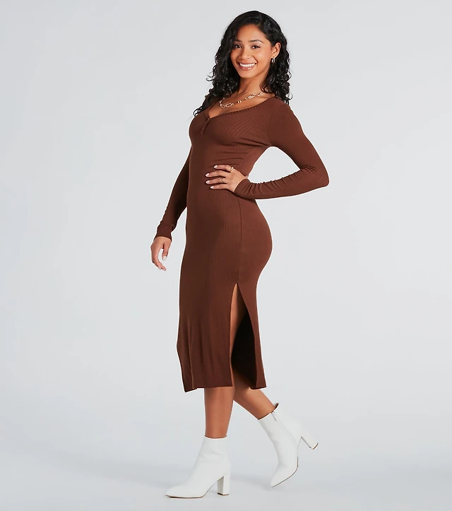 donna karan mock neck short sleeve ribbed knit midi dress Donna Karan: Women's Midi Dresses
