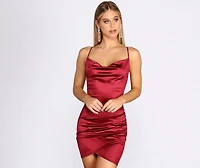 Satin Cowl Neck Mini Dress