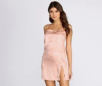 Satin Floral Jacquard Mini Dress