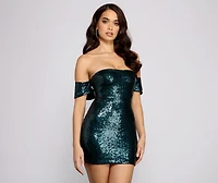 Dazzle Queen Off the Shoulder Sequin Mini Dress