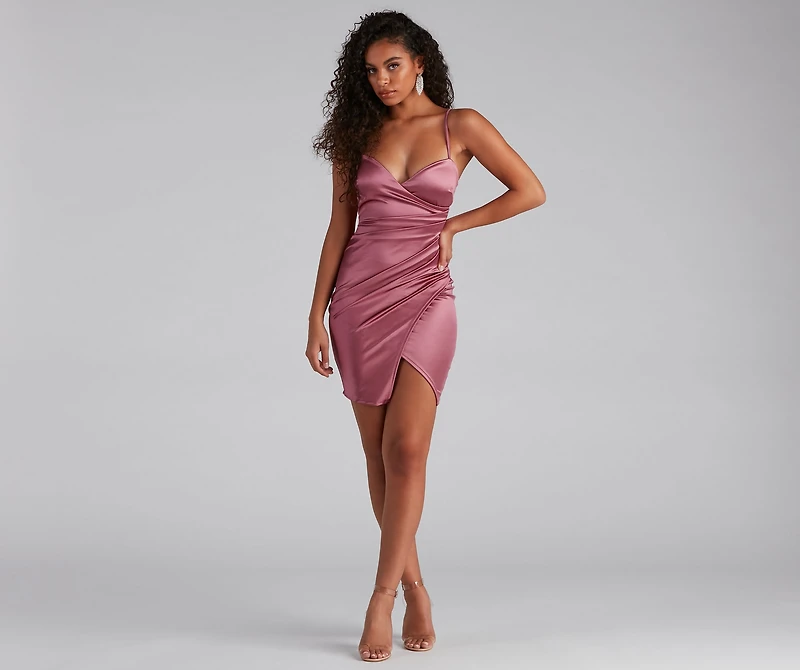 Wrapped Sleek Satin Mini Dress