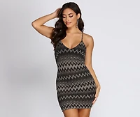 Sleeveless Chevron Glitter Mini Dress