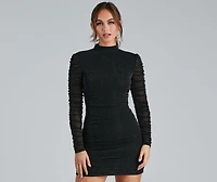 Shine Queen Mock Neck Ruched Dress