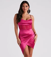 Daring Satin Cowl Neck Dress