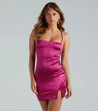 She's Going Out Tonight Satin Rhinestone Dress