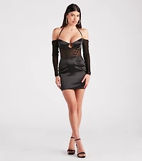 Such A Moment Satin Mesh Corset Mini Dress