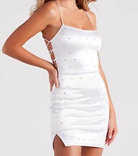 Sassy Little Satin Rhinestone Mini Dress