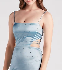 My Era Satin Rhinestone Strappy Dress