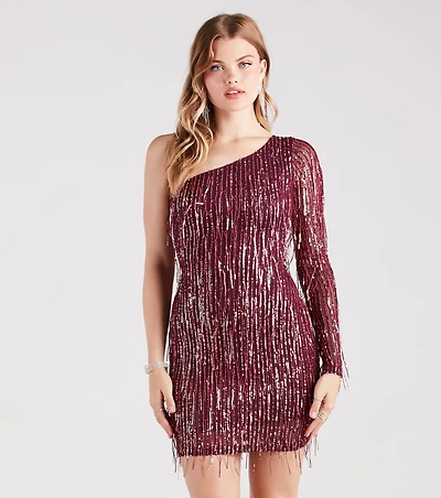 Glitz And Gleam Sequin Fringe Mini Dress