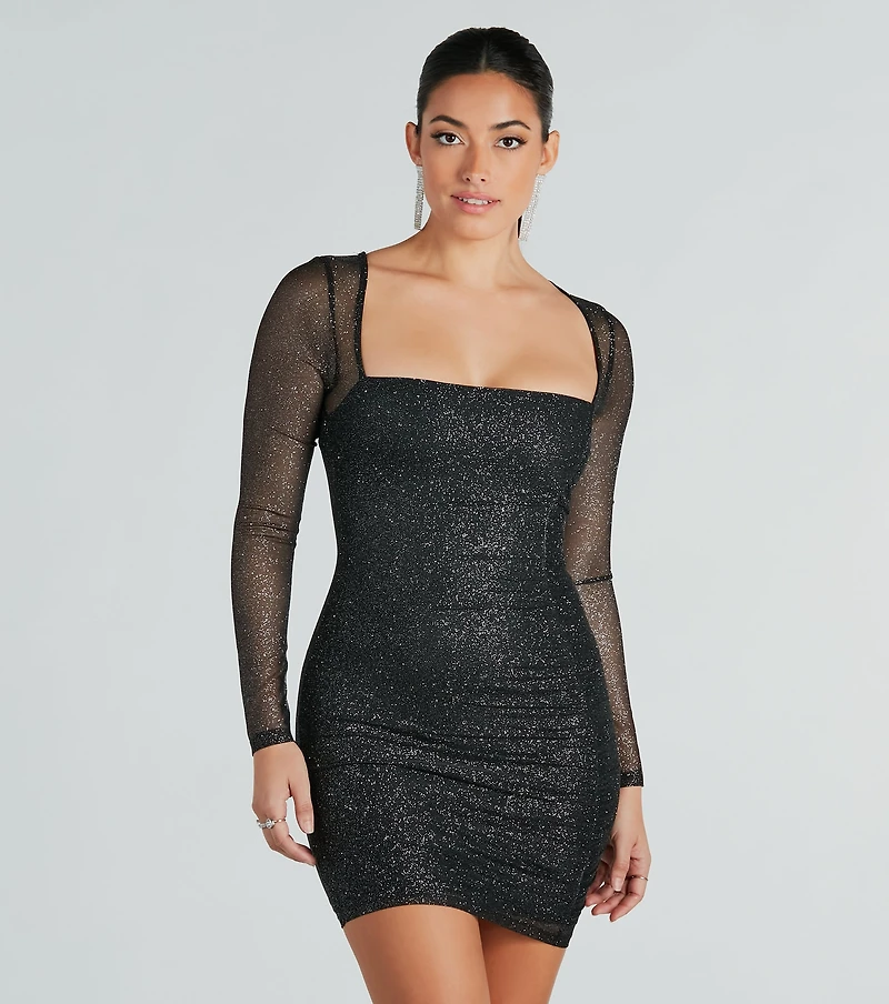 Shiny Secrets Glitter Long Sleeve Mini Dress