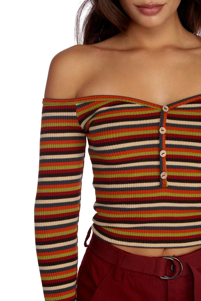 Stripe Piece Off Shoulder Crop Top