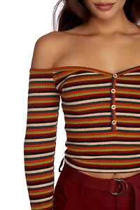 Stripe Piece Off Shoulder Crop Top