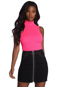 Ribbed Knit Turtle Neck Top