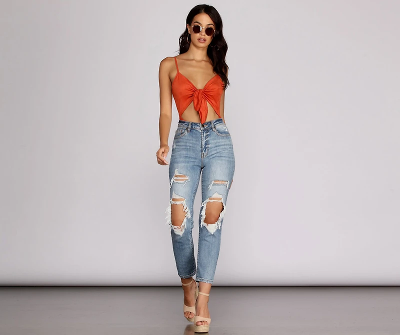 Sueded Tie-Front Bodysuit