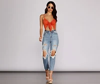 Sueded Tie-Front Bodysuit