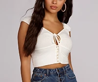 New Rules Button Crop Top