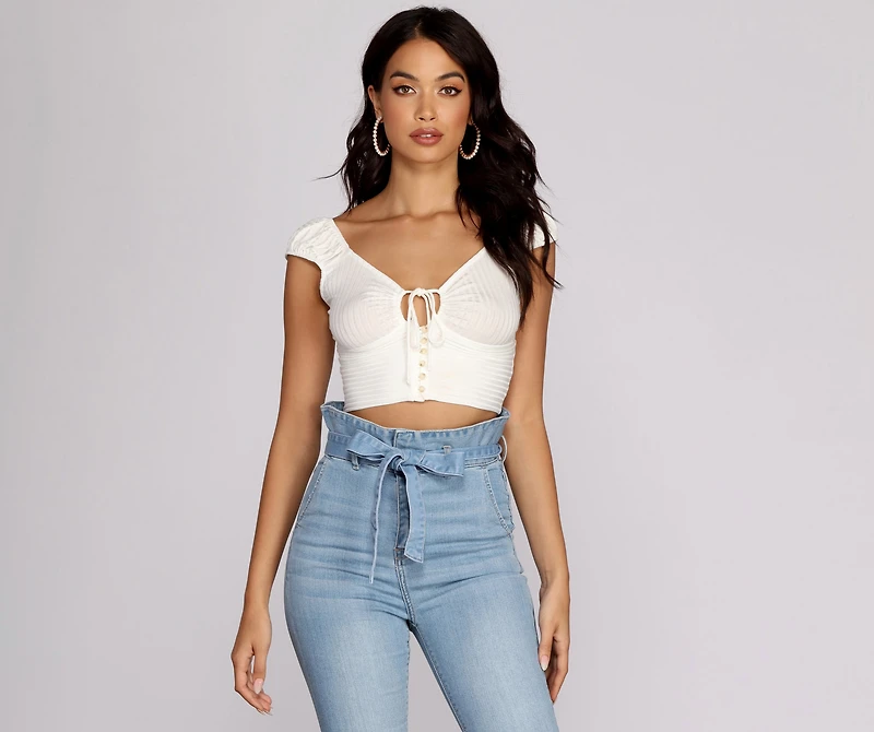New Rules Button Crop Top