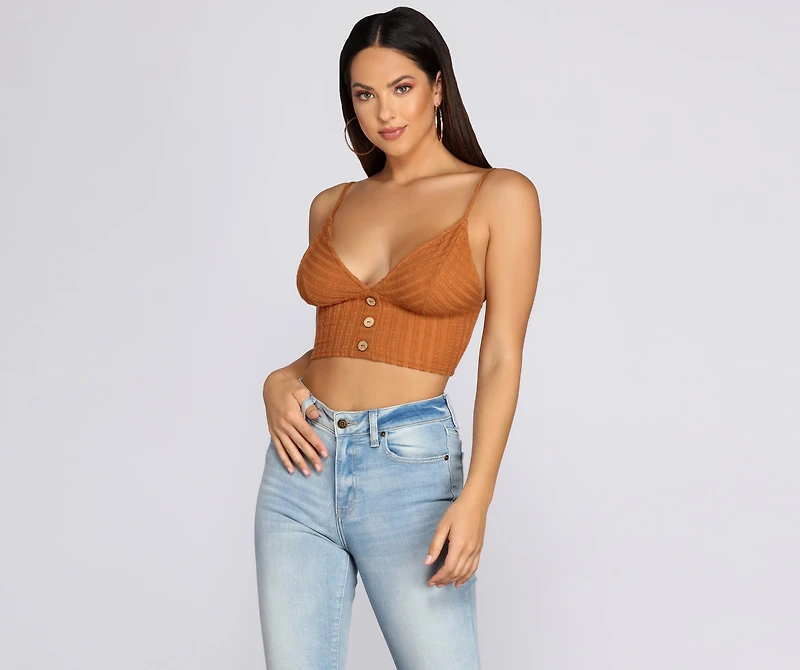 Button Knit Crop Top